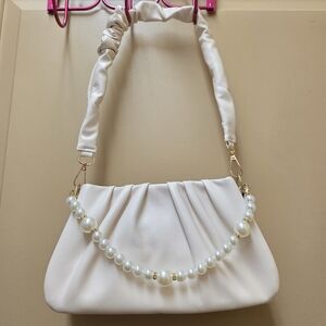 Elegant Pearl-Accent Cream Shoulder Bag